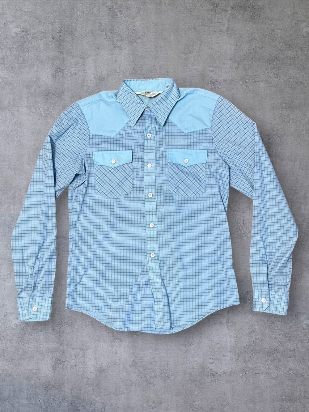 Vintage 80s Blue Check Pattern Fruit of the Loom Sz 18 Cotton Blend Button Up